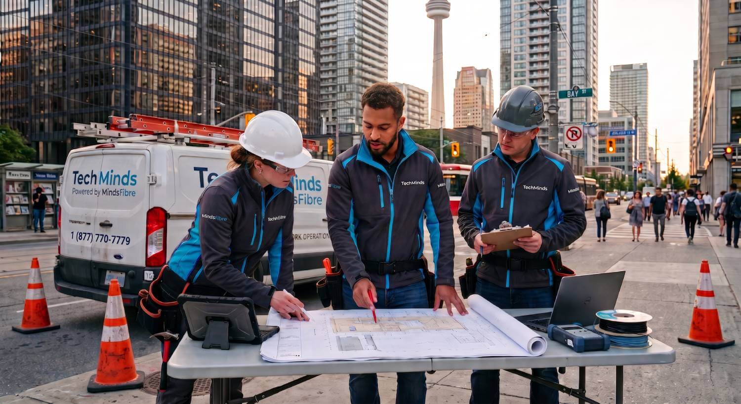 TechMinds fiber internet installation team on-site in Toronto